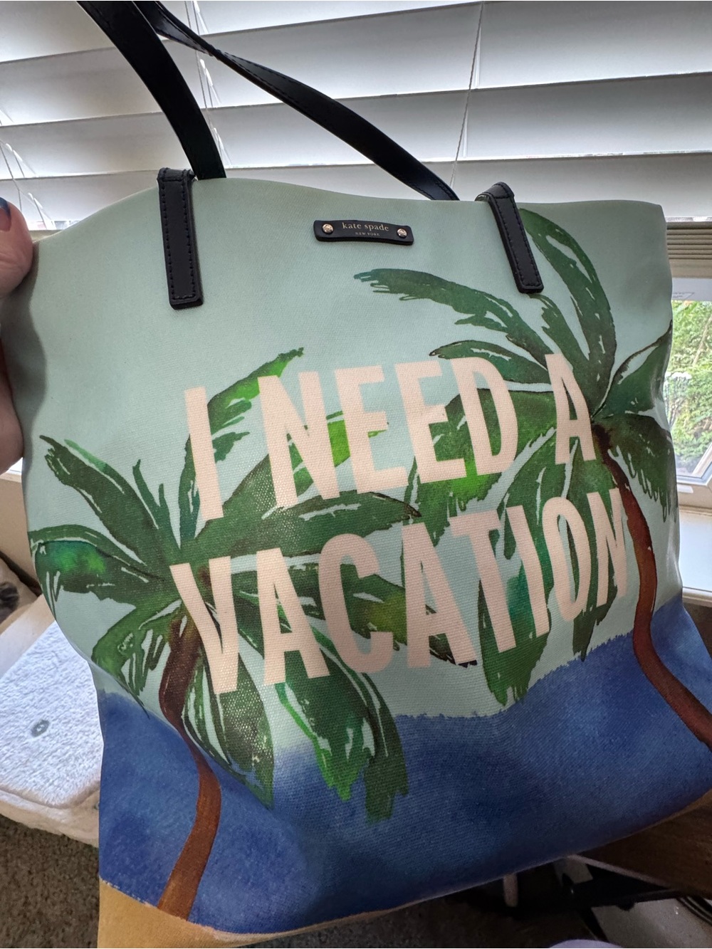 Kate Spade "I Need A Vacation" Palm Tree Beach Tote Bag